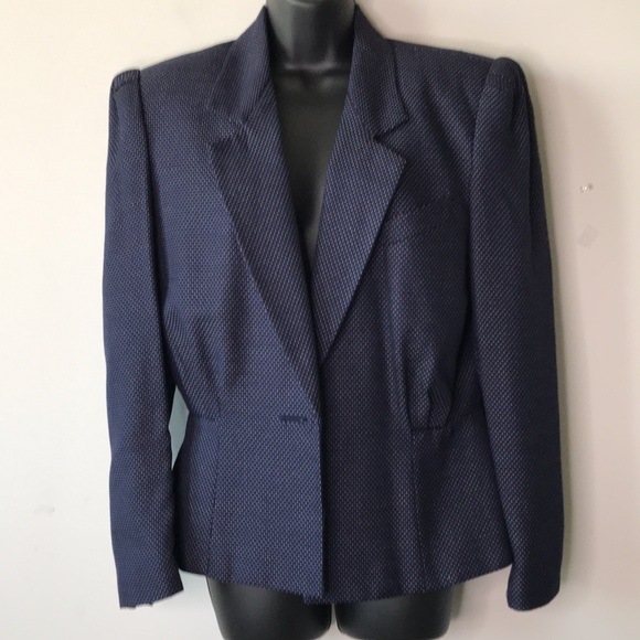 Vintage Polka Dot Peplum Blazer with Shoulder Pads - Picture 4 of 16